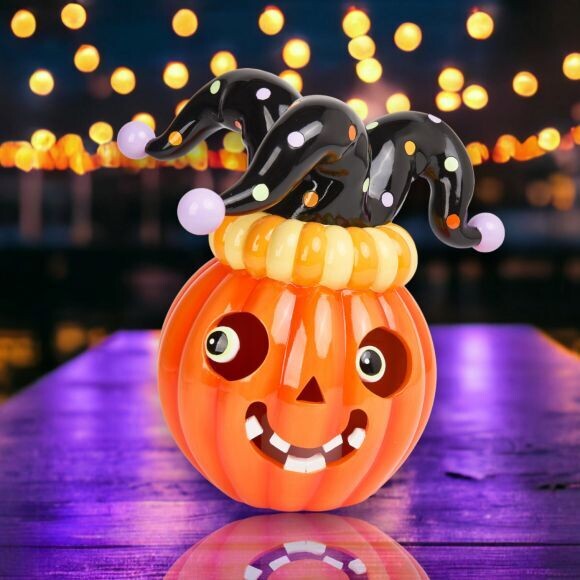 13.5&quot; Light Up Pumpkin With Jester Hat Halloween Decor *SHIPS WITHIN 10 DAYS* NEW 2024