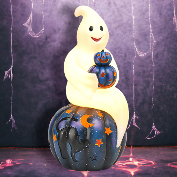 26&quot; LED Ghost Sitting on Pumpkin Halloween Decor  *SHIPS WITHIN 10 DAYS* NEW 2024