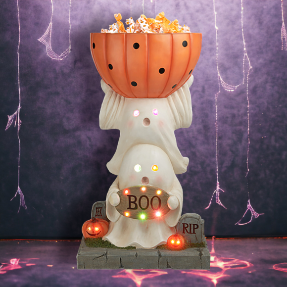 29&quot; LED Stacked Ghost With Candy Bowl Halloween Decor  *SHIPS WITHIN 10 DAYS* NEW 2024