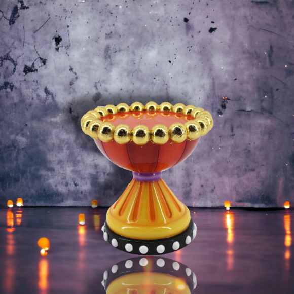 5.75&quot; Red Orange Candle Holder Halloween Decor NEW 2024