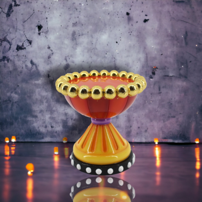 5.75&quot; Red Orange Candle Holder Halloween Decor NEW 2024