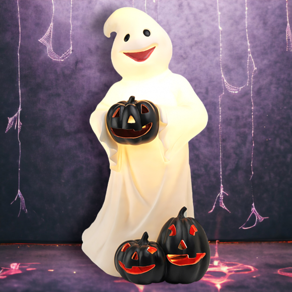 30&quot;LED Standing Ghost With Black Pumpkins Halloween Decor  *SHIPS WITHIN 10 DAYS* NEW 2024