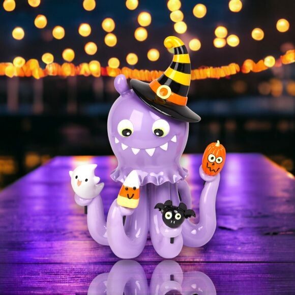 16&quot; Purple Octopus Candy Jar Halloween Decor
