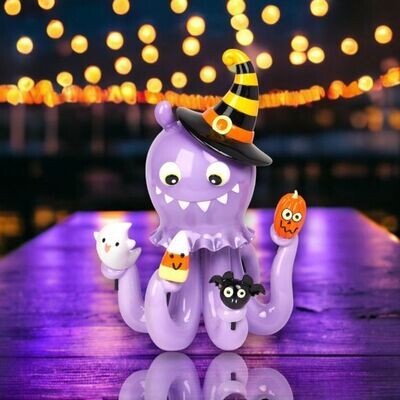 16&quot; Purple Octopus Candy Jar Halloween Decor