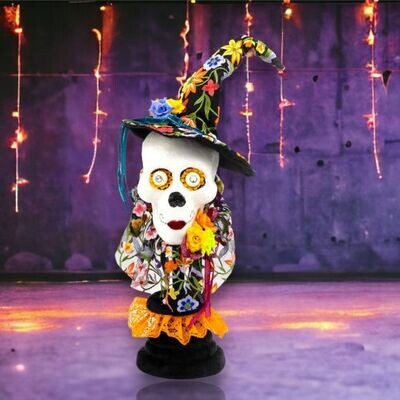 24&quot; Day Of The Dead Witch Hat on Pedestal Halloween Decor  *SHIPS WITHIN 10 DAYS* NEW 2024