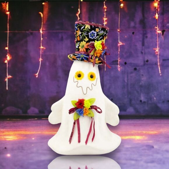 24&quot; Day Of The Dead Ghost With Hat on Pedestal Halloween Decor  *SHIPS WITHIN 10 DAYS* NEW 2024