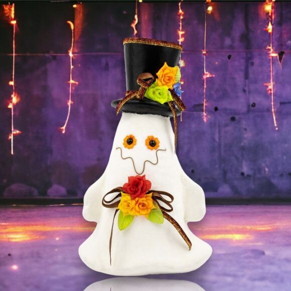 16.5&quot; Day Of The Dead Ghost With Black Hat Halloween Decor  *SHIPS WITHIN 10 DAYS* NEW 2024