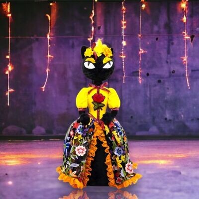 12&quot; Day Of The Dead Cat In Dress Hat Halloween Decor  *SHIPS WITHIN 10 DAYS* NEW 2024