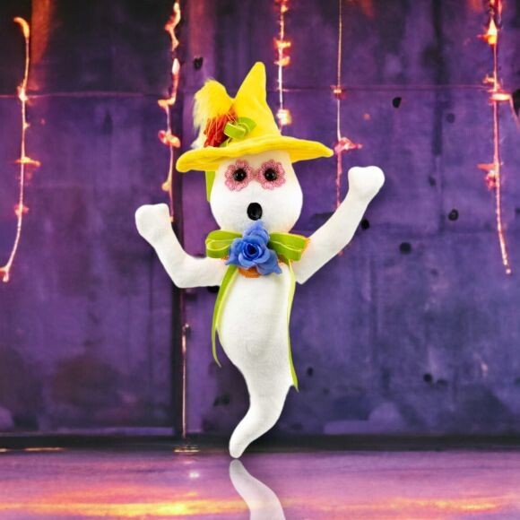 12&quot; Day Of The Dead Hanging Ghost With Yellow Hat Halloween Decor  *SHIPS WITHIN 10 DAYS* NEW 2024