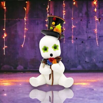 19&quot; Day Of The Dead Sitting Ghost With Top Hat Halloween Decor  *SHIPS WITHIN 10 DAYS* NEW 2024