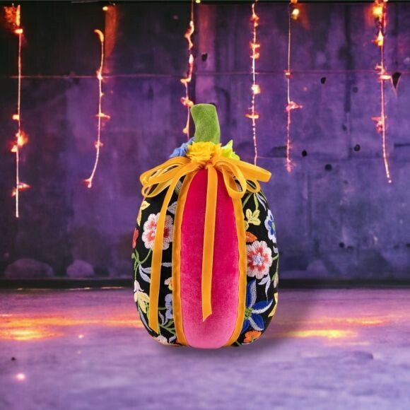 10.5&quot; Day Of The Dead Pink Pumpkin Halloween Decor NEW 2024