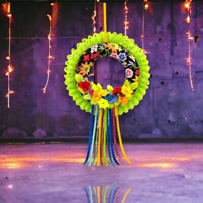 24&quot; Day Of The Dead Green Wreath Halloween Decor  *SHIPS WITHIN 10 DAYS* NEW 2024