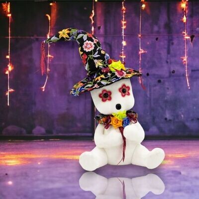 19&quot; Day Of The Dead Sitting Ghost With Witch Hat Halloween Decor  *SHIPS WITHIN 10 DAYS* NEW 2024