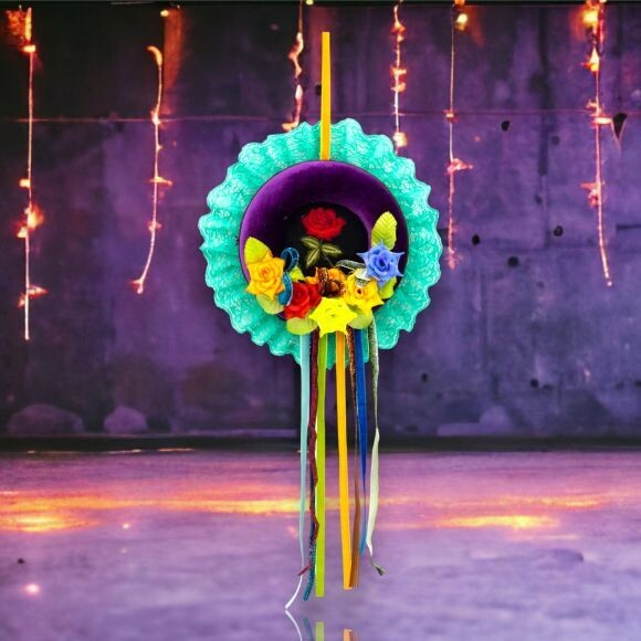 20&quot; Day Of The Dead Teal Wreath Halloween Decor  *SHIPS WITHIN 10 DAYS* NEW 2024