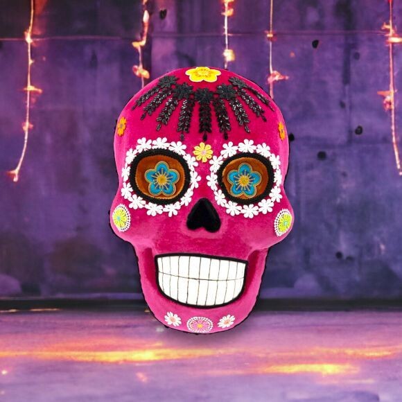 15.5&quot; Day Of The Dead Purple Skeleton Head Halloween Decor NEW 2024