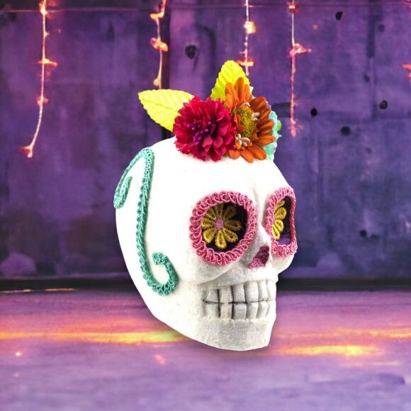 5.5&quot; Day Of The Dead Skeleton With Red Flower Ornament Halloween Decor   NEW 2024