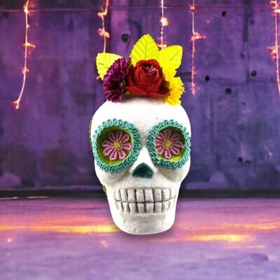 5.5&quot; Day Of The Dead Skeleton With Yellow Flower Ornament Halloween Decor NEW 2024