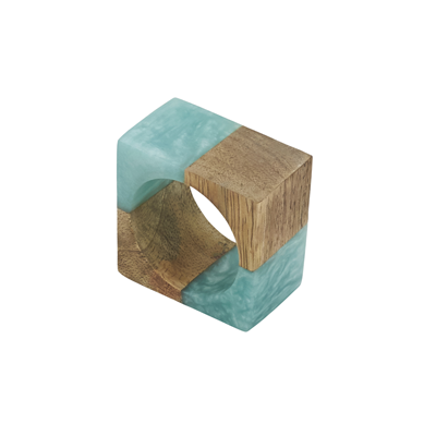(SET OF 4) Aqua Wood &amp; Resin Napkin Ring Tabletop Accents