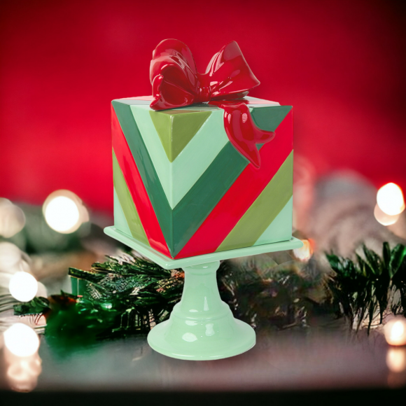 14&quot; Stripe Gift Box Cake Stand Christmas Decor *SHIPS WITHIN 15 DAYS*