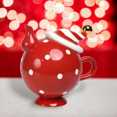 Red/White Teapot Christmas Decor *SHIPS WITHIN 10 DAYS*