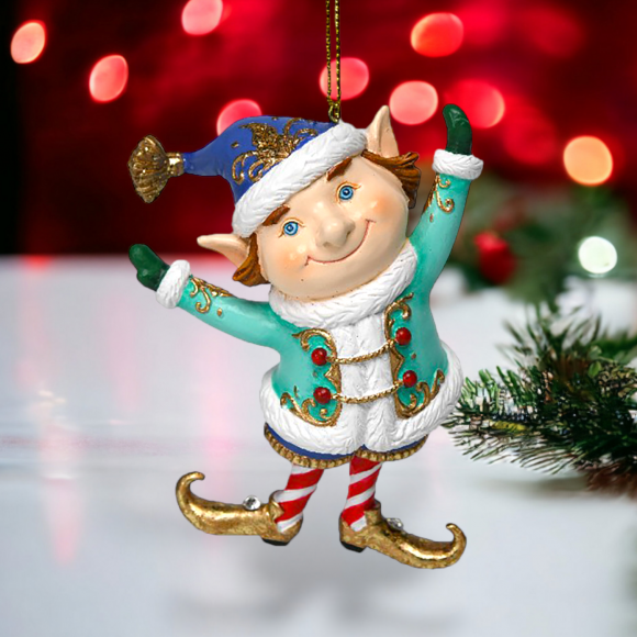 Chubby Elf Ornaments Set Of 2 Christmas Decor *SHIPS WITHIN 15 DAYS*