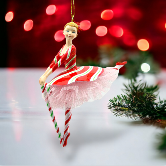 Red Peppermint Ballerina Ornament Christmas Decor