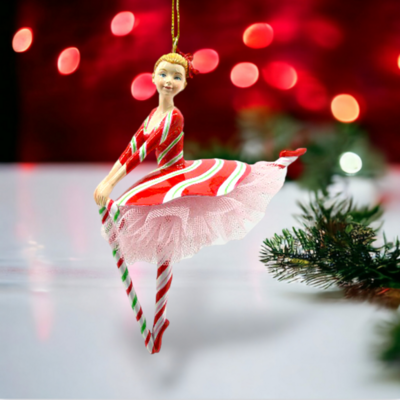 Red Peppermint Ballerina Ornament Christmas Decor