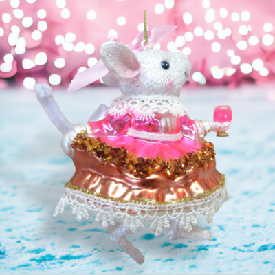 Ms. Mouse With Cocktail Ornaments Set Of 2 Christmas Decor *SHIPS WITHIN 10 DAYS*