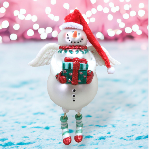 Snowman With Presents Ornaments Set Of 2 Christmas Decor *SHIPS WITHIN 15 DAYS*