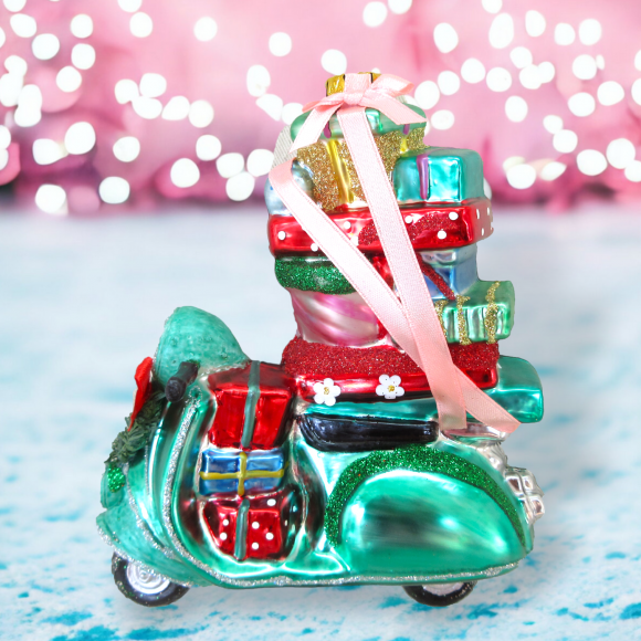 Scooter With Gifts Ornaments Set Of 2 Christmas Decor *SHIPS WITHIN 15 DAYS*