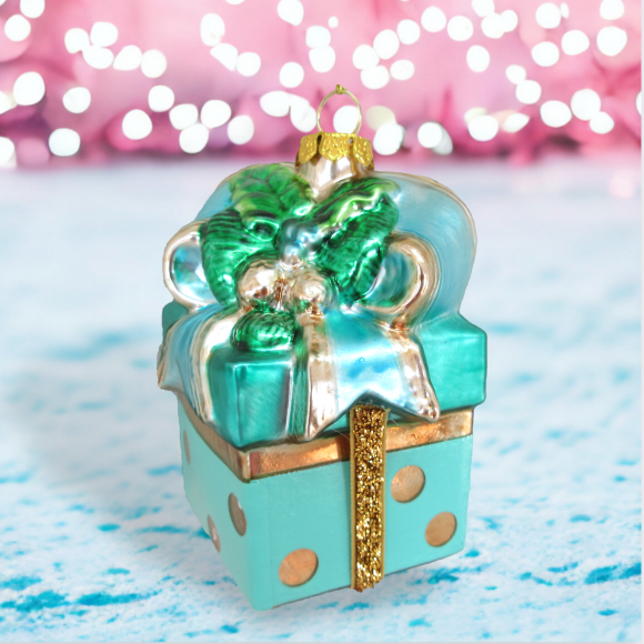 Blue Gift Box With Bow Ornaments Set Of 2 Christmas Decor *SHIPS WITHIN 15 DAYS*