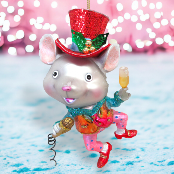 Mr. Mouse Dancing With Hat Ornaments Set Of 2 Christmas Decor *SHIPS WITHIN 15 DAYS*