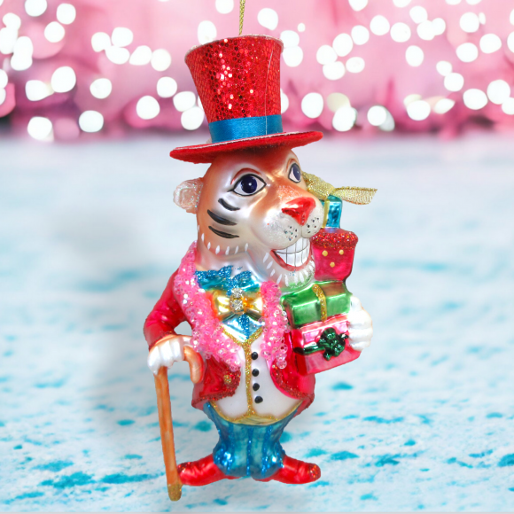 Mr. Tiger With Gifts Ornament Christmas Decor *SHIPS WITHIN 15 DAYS*