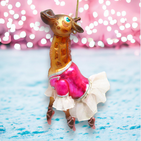 Giraffe In Tutu Ornaments Set Of 2 Christmas Decor *SHIPS WITHIN 15 DAYS*