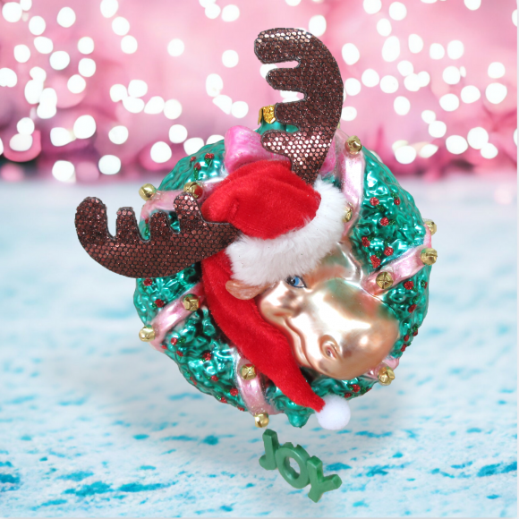 Reindeer With Wreath Ornaments Set Of 2 Christmas Decor *SHIPS WITHIN 15 DAYS*