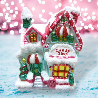 Santa&#39;s Candy Shop House Ornaments Set Of 2 Christmas Decor *SHIPS WITHIN 10 DAYS*