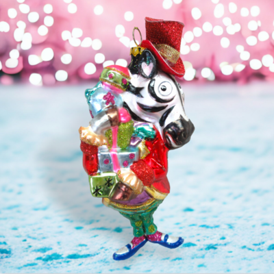 Mr. Zebra With Gifts Ornament Christmas Decor *SHIPS WITHIN 15 DAYS*