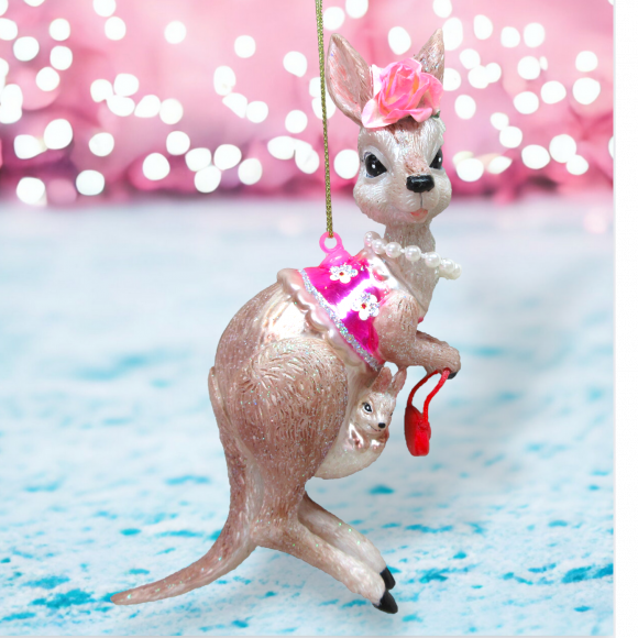 Ms. Kangaroo With Baby Ornaments Set Of 2 Christmas Decor *SHIPS WITHIN 15 DAYS*