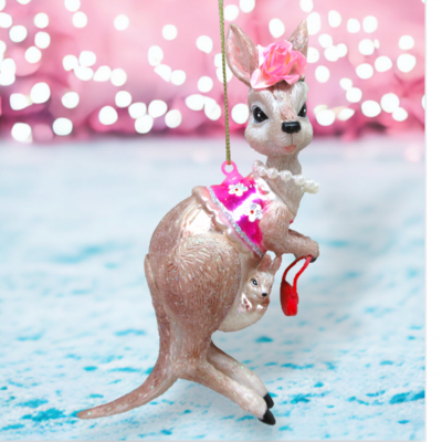 Ms. Kangaroo With Baby Ornaments Set Of 2 Christmas Decor *SHIPS WITHIN 15 DAYS*