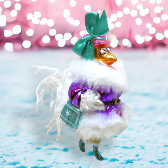Ms. Chicken With Fur Coat Ornament Christmas Decor