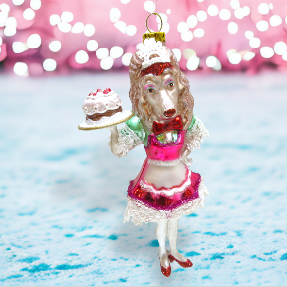 Ms. Dog Waitress With Cake Ornament Christmas Decor *SHIPS WITHIN 15 DAYS*