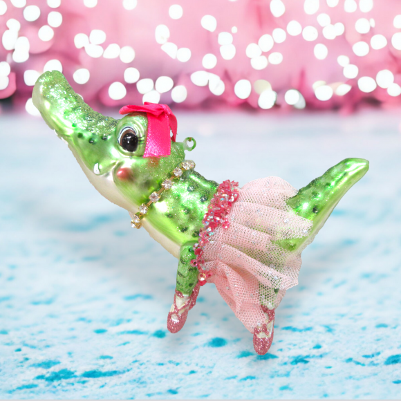 Ms. Crocodile With Tutu Ornaments Set Of 2 Christmas Decor *SHIPS WITHIN 15 DAYS*