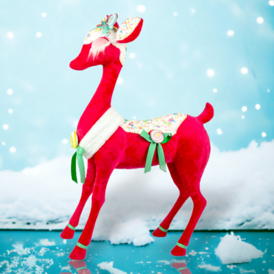 35in Pink Candy Deer Christmas Decor *SHIPS WITHIN 15 DAYS*