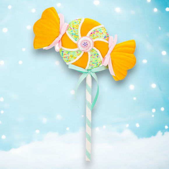 22&quot; Yellow Swirl Candy Wrapper Pick Christmas Decor *SHIPS WITHIN 10 DAYS*