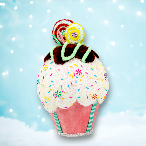 12&quot; Pink Cupcake With Chocolate Christmas Decor *SHIPS WITHIN 15 DAYS*