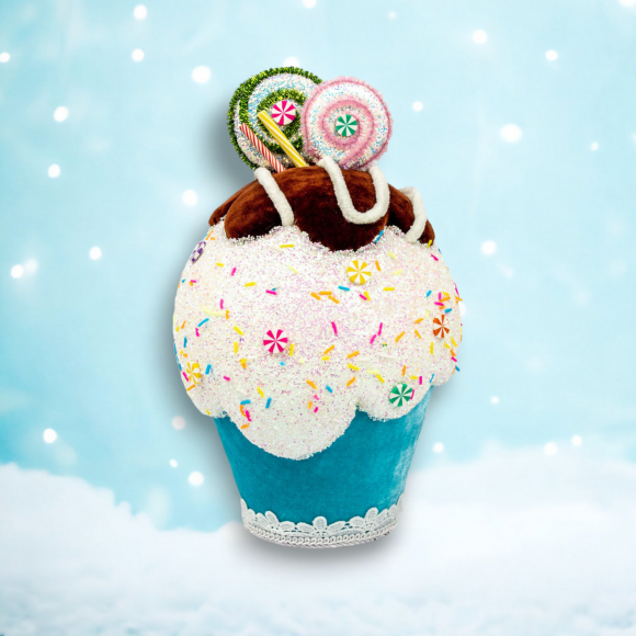 12&quot; Blue Cupcake With Chocolate Christmas Decor *SHIPS WITHIN 15 DAYS*