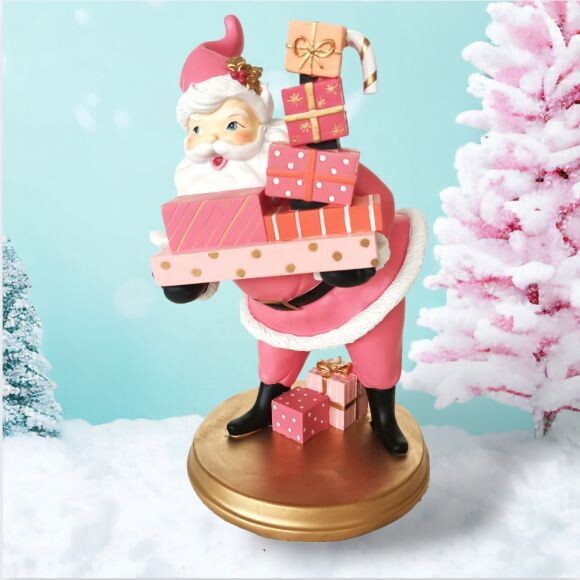14&quot; Vintage Retro Pink Santa With Gifts Christmas Decor *SHIPS WITHIN 15 DAYS*