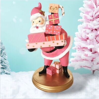 14&quot; Vintage Retro Pink Santa With Gifts Christmas Decor *SHIPS WITHIN 15 DAYS*