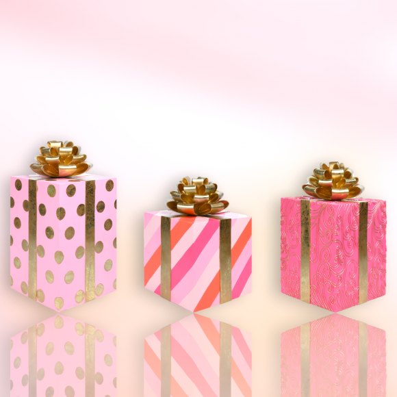 Set of 3 Pink/Gold Gift Boxes Christmas Decor *SHIPS WITHIN 15 DAYS*