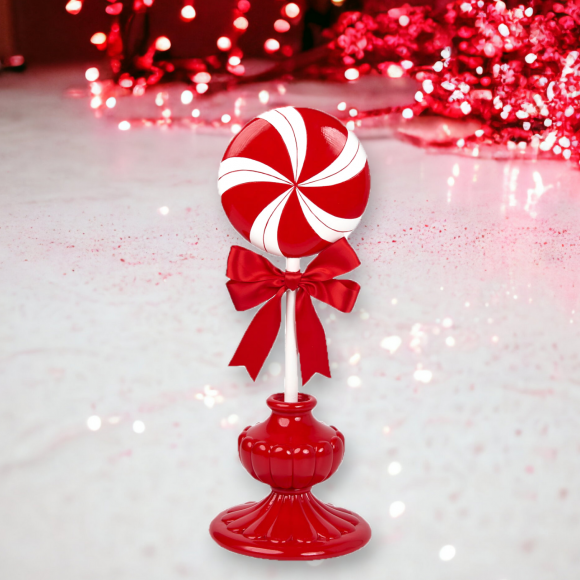 17in Peppermint Swirl Lollipop on Red Base Christmas Decor *SHIPS WITHIN 15 DAYS*